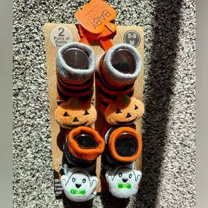Baby Halloween Pumpkin and Ghost Sock booties